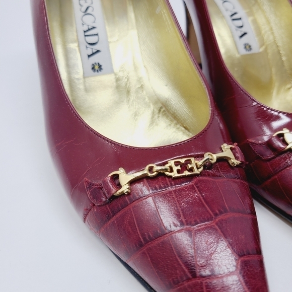 Escada | Women's Vintage Red Alligator Embossed Italian Heels (Size 8B) - Picture 7 of 15